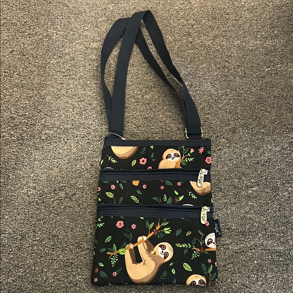 Sloth Print Black Crossbody Bag